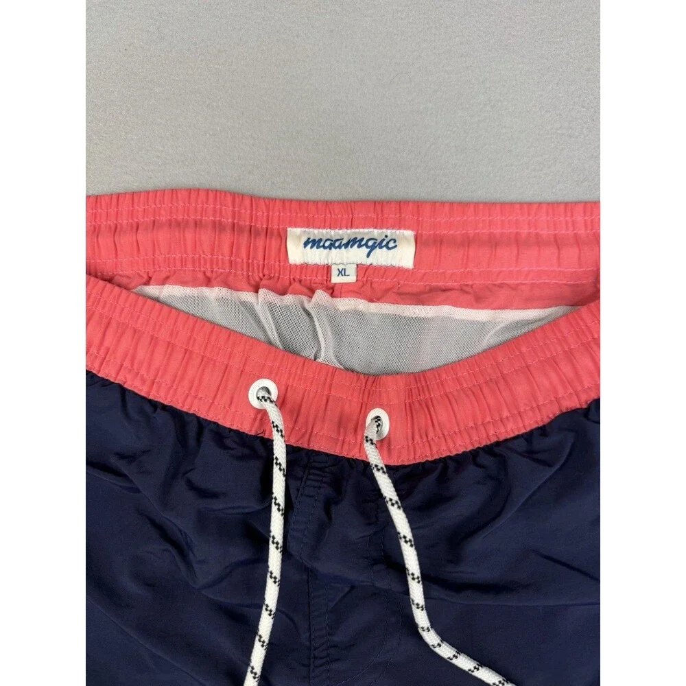Maamgic Men's Swim Trunks Navy Blue with Coral Waistband Pockets Size XL Beach